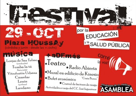 Medicina convoca al Festival por la Educación y la Salud Pública, el Miércoles 29 de Octubre